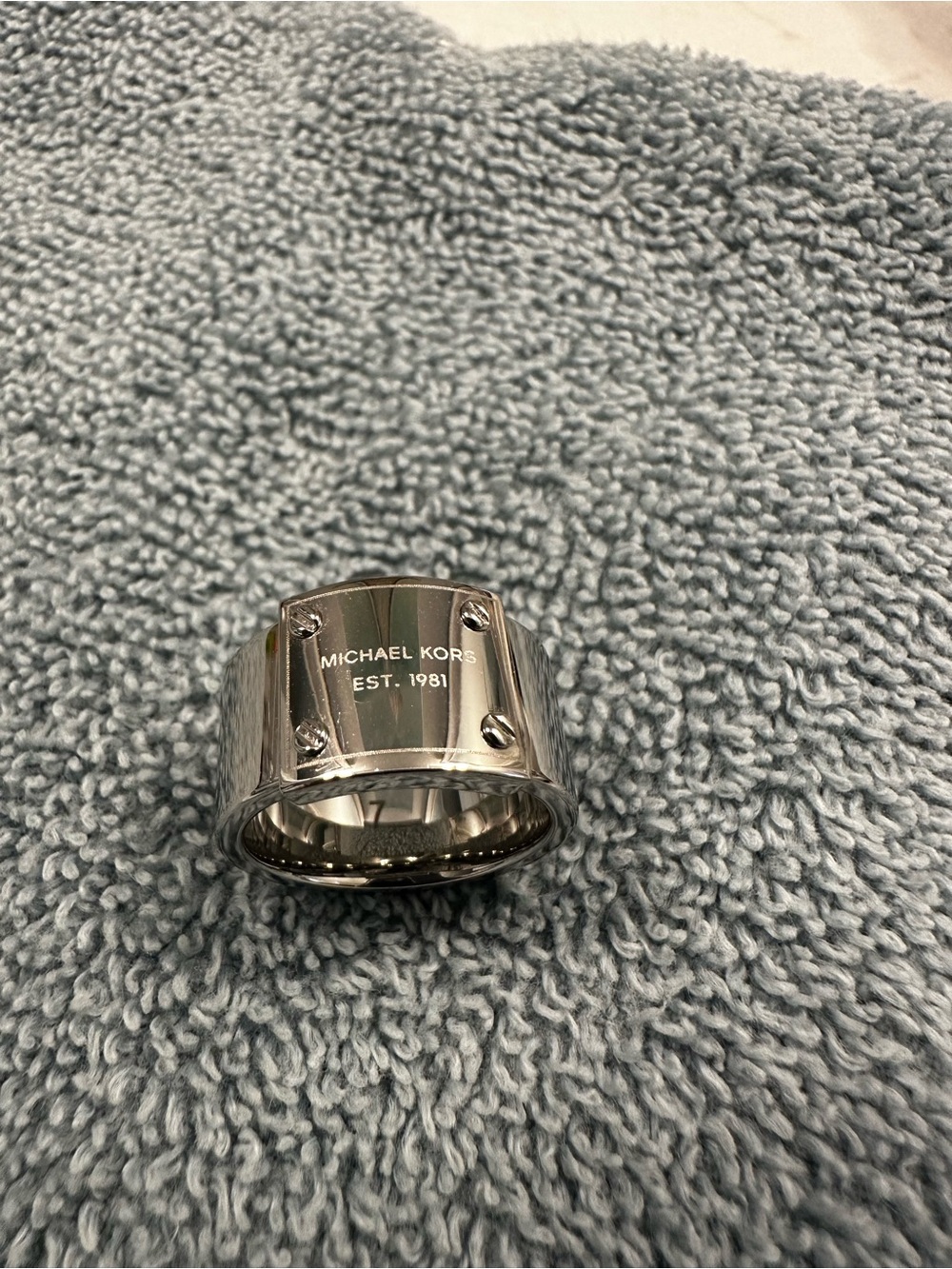 Michael Kors Polished Silver Men’s Wide Logo Ring